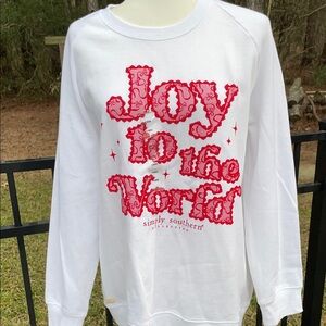 Simply Southern White Sweatshirt with Red Joy to the World Design
